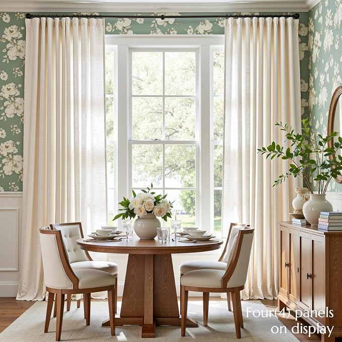jinchan Linen Curtains Light Filtering Back Tab 50x90 Inch 2 Panels Beige | Semi Sheer Curtains 90 inch length for Bedroom Living Room, Modern Farmhouse Drapes with Rod Pocket, Natural Boho Curtains