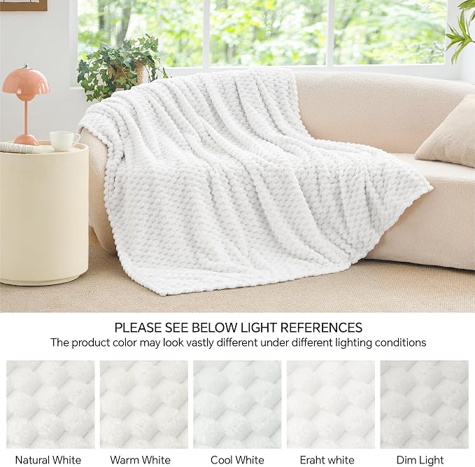 BEDELITE White Throw Blanket for Couch, Soft Cozy Gifts for Women, 50 * 60 | 3D Jacquard Decorative Fleece Blanket, Super Soft Plush Throw, Cute Birthday Gift for Women & Men, Suitable for All Seasons
