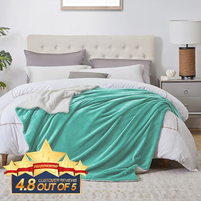 Walensee Sherpa Fleece Blanket (Twin Size 60”x80” Turquoise) Plush Throw Fuzzy Super Soft Reversible Microfiber Flannel Blankets for Couch, Bed, Sofa Ultra Luxurious Warm and Cozy for All Seasons