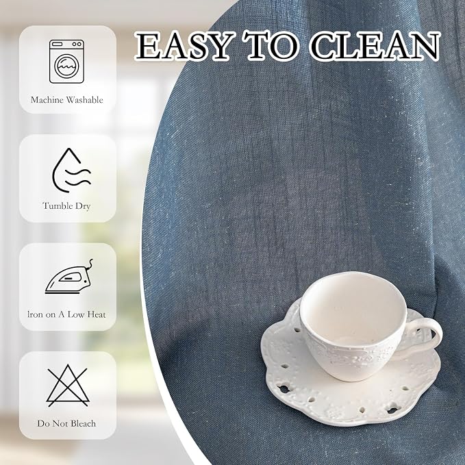 MYSKY HOME Curtains for Living Room 84 Inches Long Semi Sheer Light Filtering Privacy Drapes Linen Look Textured Boho Home Decor, Backdrop Curtain for Parties, 100" x 84", Dusty Blue, 1 Panel