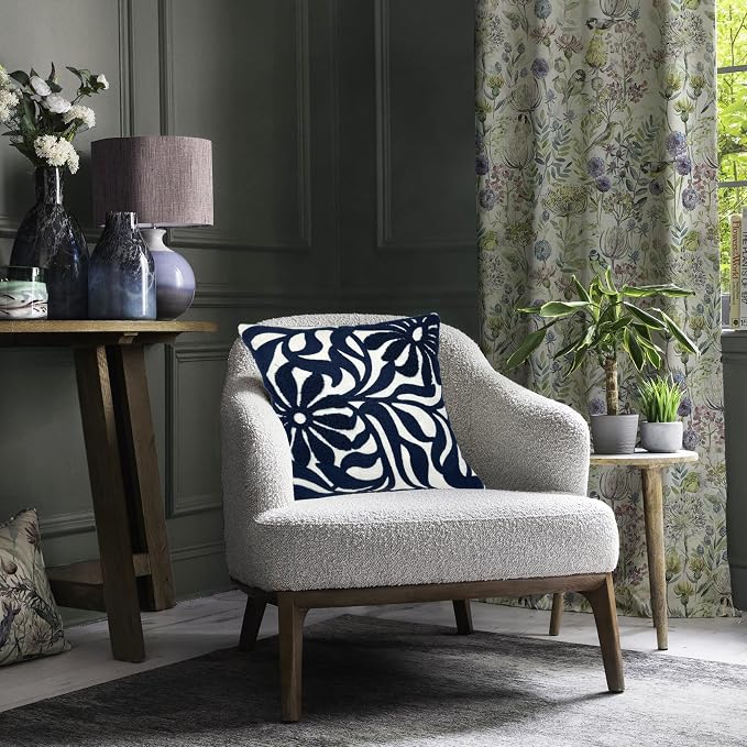 Alysheer Floral Embroidered Throw Pillow Cover 18"x18" 1pc, Navy Blue