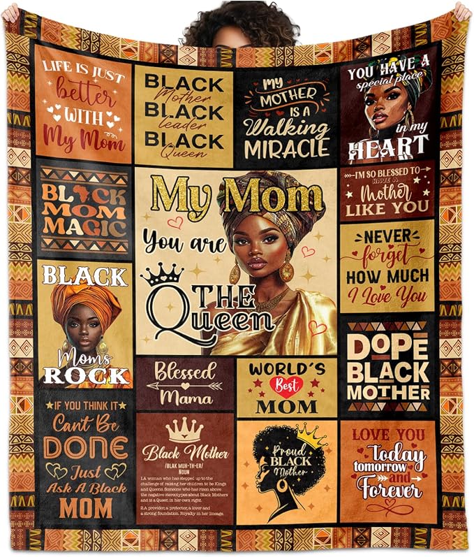 African American Gifts for Mom Blanket 60"X50", Black Mom Birthday Gifts, Afro Encouragement Inspirational Gifts Idea for Black Mama Women Mother's Day