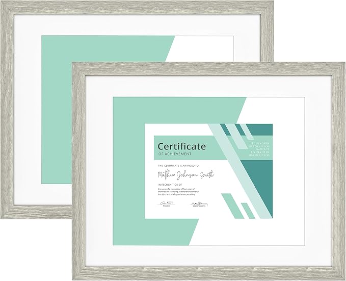 MCS Gallery Essential 11x14 Matted Diploma Frame with 8.5x11 Opening, Gray Picture Frame for Gallery Wall, Documents, Awards & Certificates (2-Pack)