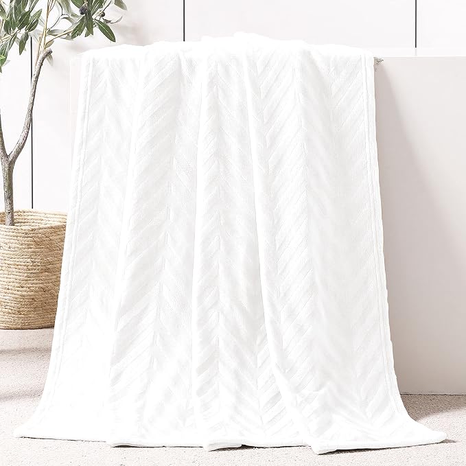 Whale Flotilla Flannel Fleece Throw Blanket for Couch, White | Lightweight Breathable Soft Sofa Throws, Plush Fluffy Chevron Design Decorative Blankets for All Season, 50x60 Inch