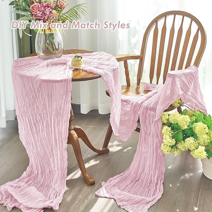 IVAPUPU Pink Table Runner 120 Inches for Wedding Birthday Party Home Decor | 2 Pcs Boho Gauze 10FT Cheesecloth Table Runners for Baby Shower Decorations Summer Garden Farmhouse