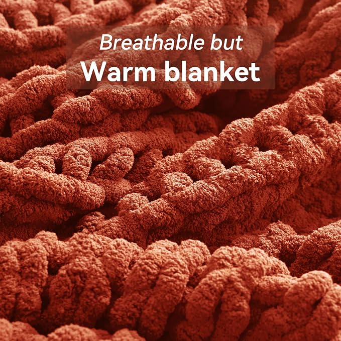 Negwoo Chunky Knit Throw Blanket, Knitted Throw Chenille Yarn, 50"*60" | Soft Thick Cable Knitted Blankets, Handmade Big Thick Blanket, Machine Washable Cute Comfy Blanket for Home Decor, Orange