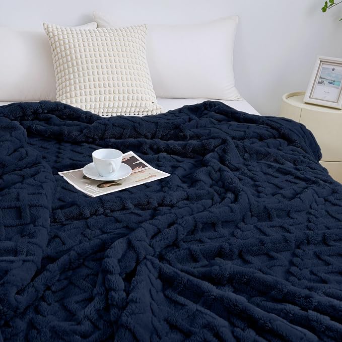 Aganear Flannel Throw Blanket - Cozy Soft Lightweight Fuzzy Navy Blue Blanket for Women Warm Decorative Present for All Seasons, Portable Throw Blankets for Couch, Sofa, Bed, Car(50"x60", Navy)