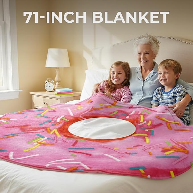 Zulay Kitchen Giant Double Sided Glazed Donut with Gift Box Packaging - Novelty Blanket for Adults & Kids - Soft Flannel Round Glazed Donut Blanket for Indoors, Outdoors, Home 285 GSM - 71 Inches