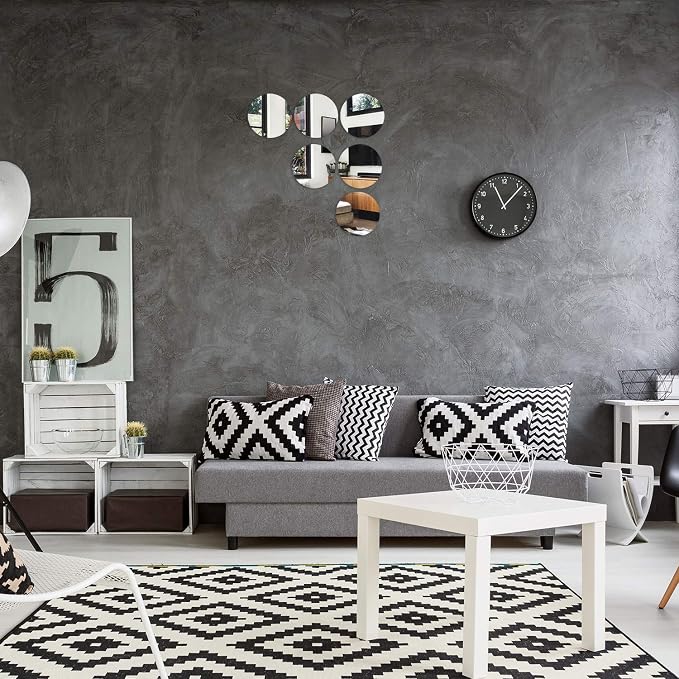 Aneco 6 Pack Acrylic Round Mirrors Non Glass Round Mirror Plate Self Adhesive Mirror Wall Sticker Decals for Home Living Room Bedroom Decor, 4 Inches (Thickness 2 mm)