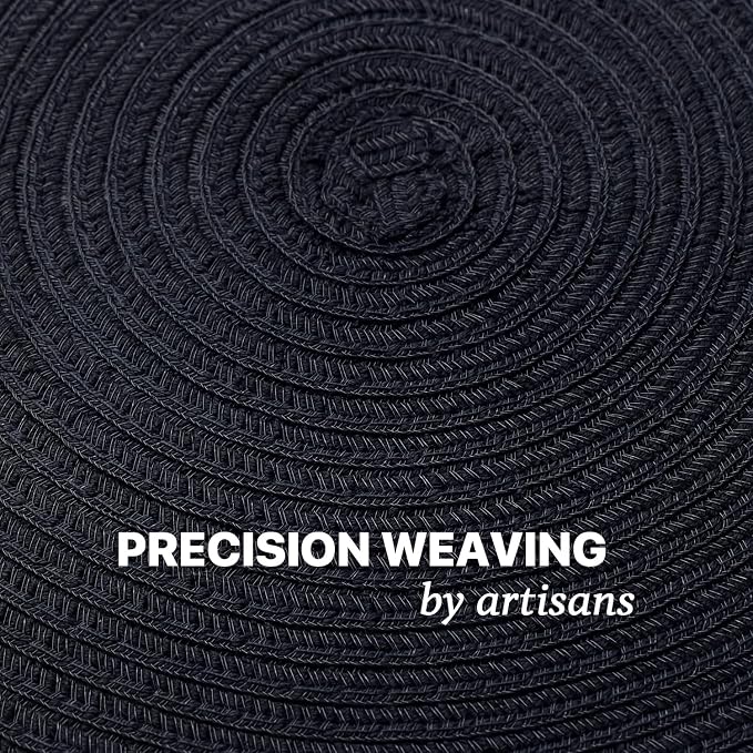 BARoyal Round Placemats Set of 12 Woven Placemats Washable Braided Table Mats for Dining Table Heat Resistant Non-Slip Circle Place Mats(Black)