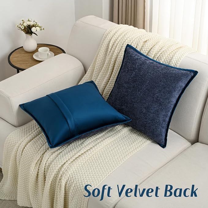 FUTEI Pack of 2 Chenille Soft Throw Pillow Covers 16x16 Inch, Navy Blue