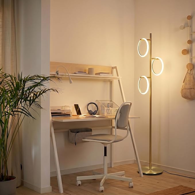 Brightech Saturn Floor Lamp, Great Living Room Decor, Tall Contemporary Standing Tree Light for Offices, Living Rooms, with 3 LED Heads for Bedroom Reading - Gold/Brass