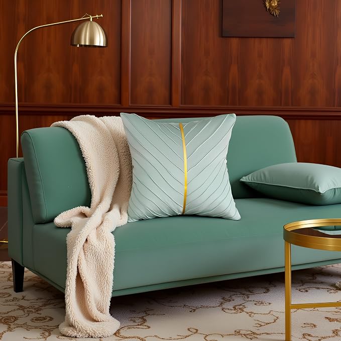 Velvet Throw Pillow Covers 18x18 Pack of 2 Gold Decor Mint Green