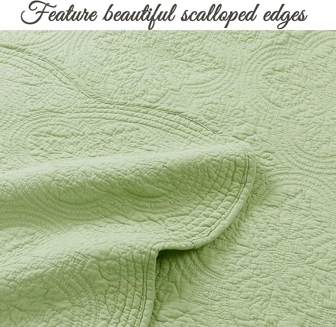 Cozy Line Home Fashions 100% Cotton Medallion Matelasse Embossed Bedding Quilt Set, Reversible Lightweight Bedspread, Coverlet for All Season (Blantyre - Green, King - 3 piece)
