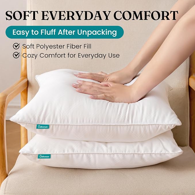 Oubonun 20 x 20 Throw Pillows Inserts Pack of 4 Decorative White Square Pillow Inserts, Premium Fluffy Pillow Insert Pair for Sofa Couch Living Room