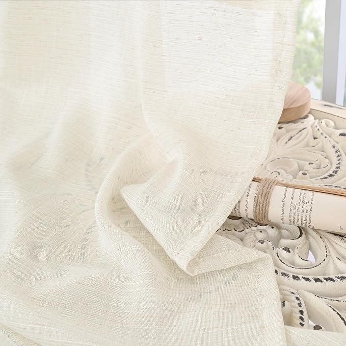 BGment Ivory Linen Curtains 84 Inches Long 2 Panels Set for Living Room | Semi Sheer Light Filtering Drapes with Rod Pocket Textured Lightweight Window Treatments for Dining Bedroom, 52 X 84 Inch