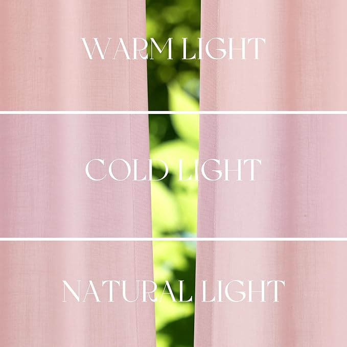 Jowels Pink Linen Curtains 72 Inch Long 2 Panels for Living Room | Light Filtering Semi Sheer Curtain, Back Tab Pocket Pleated Look, Boho Farmhouse Textured Privacy Drapes for Bedroom Window