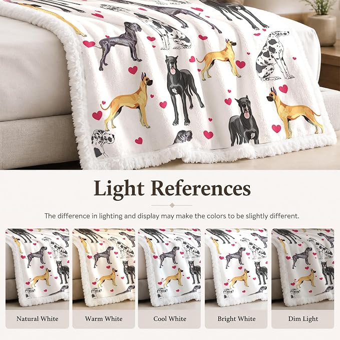 BlessLiving Throw Blanket, Dane White Black Dog Animal, 60x80 Inches | sherpa fleece fabric, Great Dense Pet Blankets Puppy Lovers print, for couch or sofa, pet lovers, easy machine care