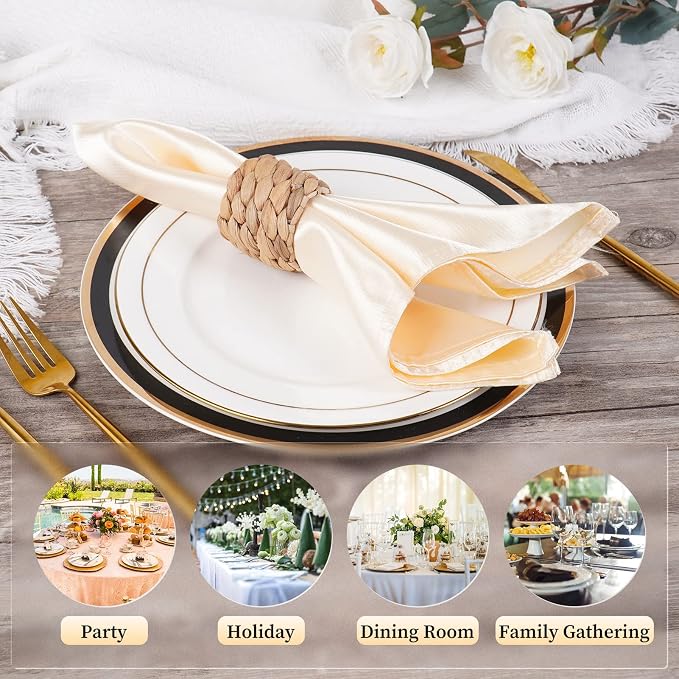 Napkin Rings Set of 12, Farmhouse Table Decor Handmade by Natural Water Hyacinth, Fall Rustic for Thanksgiving, Christmas, Wedding Table Dinnerware Decoration Set