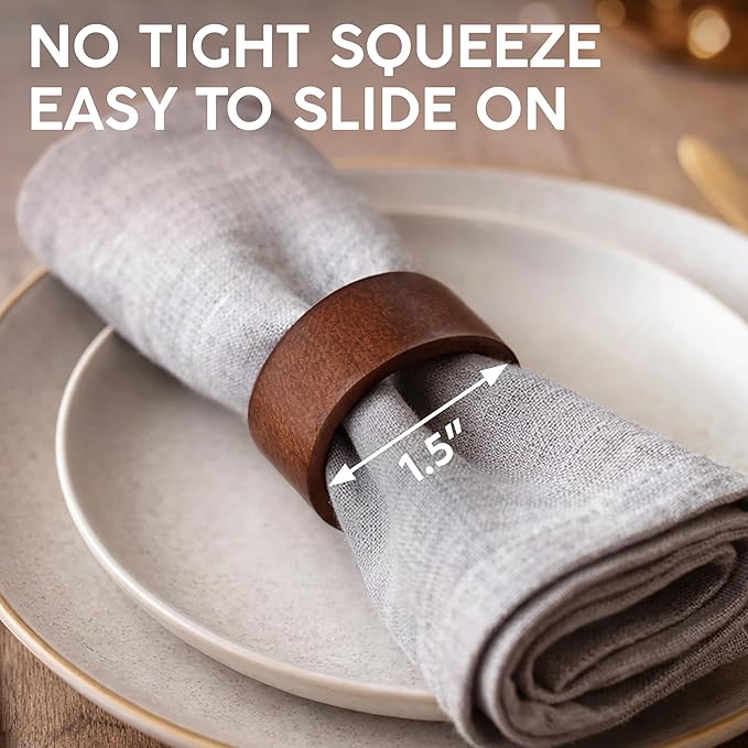 Wooden Napkin Rings Set of 12, Rustic Hemlock Wood Table Napkin Holder, Handcrafted Decorative Farmhouse Napkin Rings for Weddings, Boho, and Everyday Table Settings