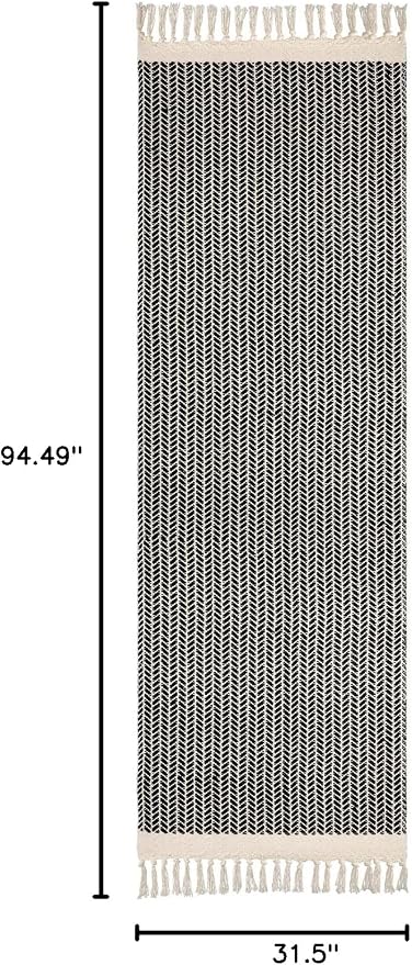 Lahome Boho Kitchen Runner Rug, 2'6''x8 Washable Rugs for Hallways Bathroom | Black Bath Mat Woven with Tassels, Farmhouse Decor Non Shedding Lightweight Carpet for Entryway Bedroom Living Laundry Room