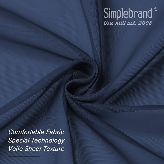 Simplebrand Blue Sheer Curtains 63 Inch Length 2 Panels, Rod Pocket Solid Color Window Sheer Curtain Panels, Elegant Curtains & Drapes for Living Room, Bedroom 2 Panels (Navy Blue, 42" W x 63" L)
