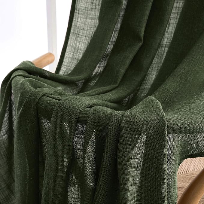 MIULEE Olive Green Linen Curtains 52x84 Inch Length for Bedroom Living Room | Soft Thick Linen Textured Window Drapes, Semi Sheer Light Filtering, Back Tab Rod Pocket,Burlap Look Christmas Decor，2 Panels