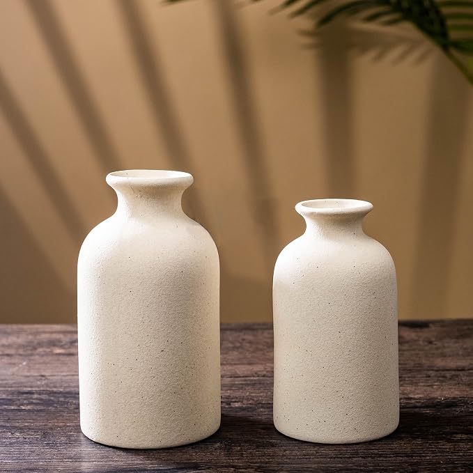 White Ceramic vases Home Decor 2pcs Small vase Set Boho vase Modern Farmhouse Decor (Beige Spot)