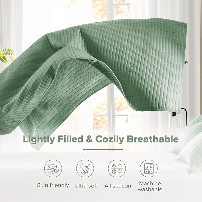 Comfort Spaces Kienna King Quilt Bedding Set 3 Piece, 104"x90" Sage Green | Soft Cozy Lightweight Summer Coverlet Cal King, Quilted Bedspreads Extra Layer, Modern Casual Bedroom Decor, OEKO-TEX