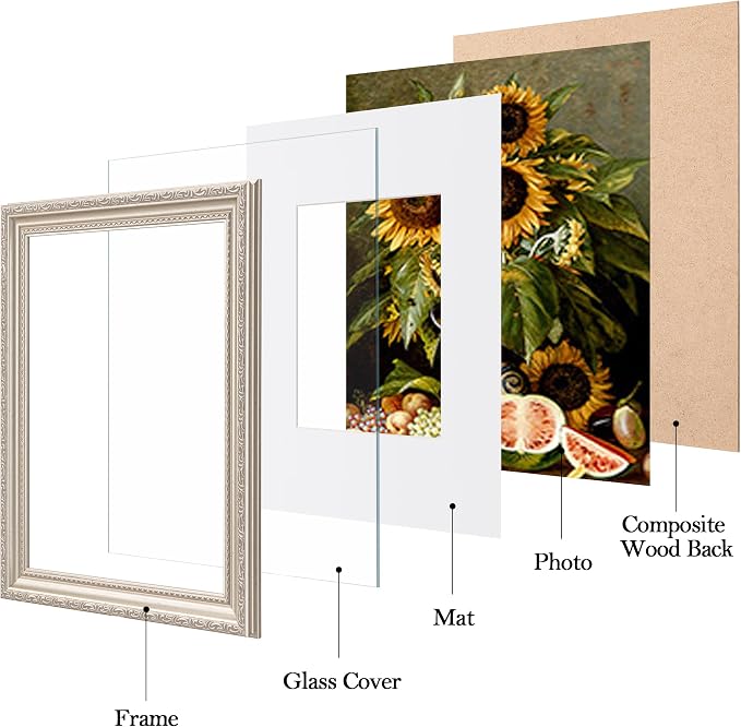 eletecpro 8x10 Vintage Picture Frame, Glass Cover, Silver Beige, 2-Pack