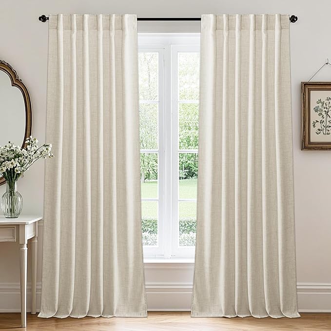 RYB HOME Extra Long Linen Curtains for Dining Room 120 inches Long | High Ceiling Window Curtains, Rod Pocket Back Tab, For Loft Apartment Villa Living Room Sliding Patio Door, W52 x L120, Cream