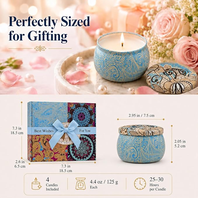 Scented Candles Gift Set for Women, 4 Pack Soy Wax Candles for Home Scented