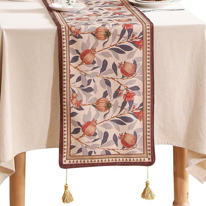 Patdrea Designer French Vintage Linen Table Runner,12"X118" | Elegant Tablerunner 118 Inches Long,Floral Pattern,Thanksgiving Dining Table Decor for Living Room Banquet