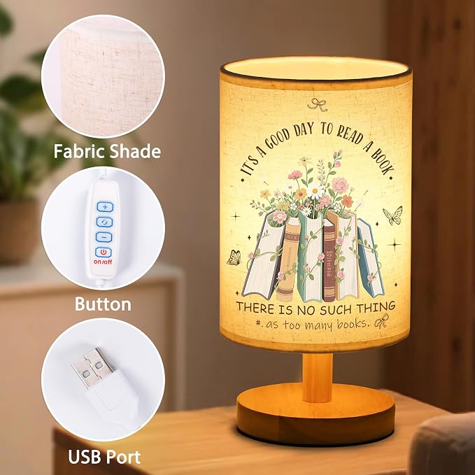 WSYEAR Book Lovers Gifts Table Lamp, Bookish Gifts for Books Lovers Women, Librarian Club Gift for Readers Bookworms Christmas Birthday Gifts for Women Readers