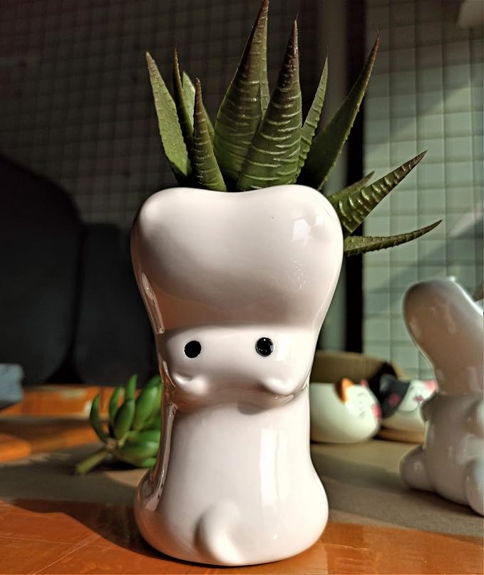 Cuteforyou Succulent Pots,Cute Animal Shaped Cartoon Ceramic Succulent Cactus Flower Planters -Plant Not Included，Hippo