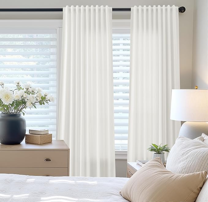 Extra Long Linen Curtains 102 Inches for Living Room Back Tab Semi Sheer Floor to Ceiling Light Filtering Curtain Boho Farmhouse Decor Window Drapes for Bedroom 2 Panels Ivory