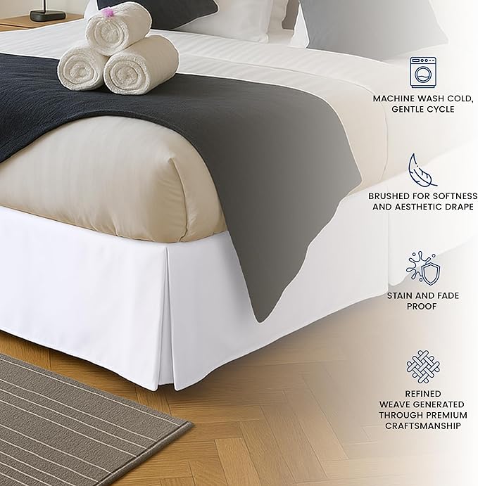 Utopia Bedding King Bed Skirt - Soft Quadruple Pleated Ruffle - Easy Fit with 16 Inch Tailored Drop - Hotel Quality, Shrinkage and Fade Resistant, White | Easy Fit Design, Shrinkage & Fade Resistant, Hotel Style, Microfiber Durable Fabric, Machine Wash...