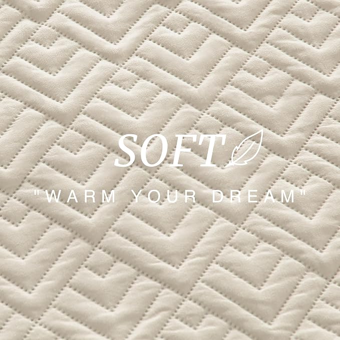 EXQ Home Quilt Set Queen Size Summer Squares Pattern Beige Bedspread | Bedding Set For All Season Use, Soft & Breathable Coverlet,3-Piece Set Includes 2 Shams, Machine Washable
