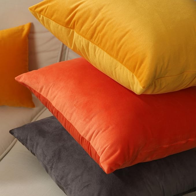 Stellhome Soft Velvet Throw Pillow Covers Square Decorative Cushion Covers for Bed Couch Sofa Bench, 18 x 18 inch (45 x 45 cm), Gold, Pack of 2