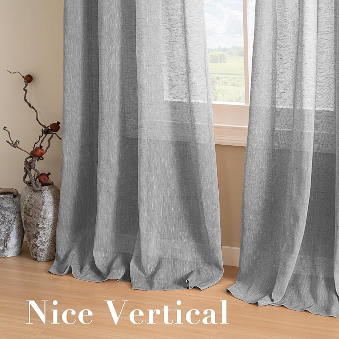 H.VERSAILTEX Linen Curtains Natural Linen Semi-Sheer Curtains 2 Panels Nickel Grommet Privacy Added Premium Soft Rich Material Drapes for Bedroom/Livingroom - 52x63 - Inch - Dove