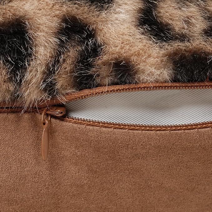 cygnus Faux Fur Cheetah Print Pillow Covers 20x20 inch | Set of 2 Leopard Couch Pillowcase ,Fluffy Fuzzy Decorative Square Throw Pillows, for Couch Sofa Living Room Bedroom Decor