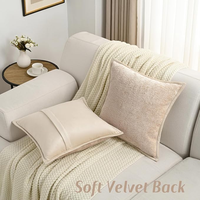 FUTEI Pack of 2 Chenille Soft Throw Pillow Covers 16x16 Inch, Oatmeal