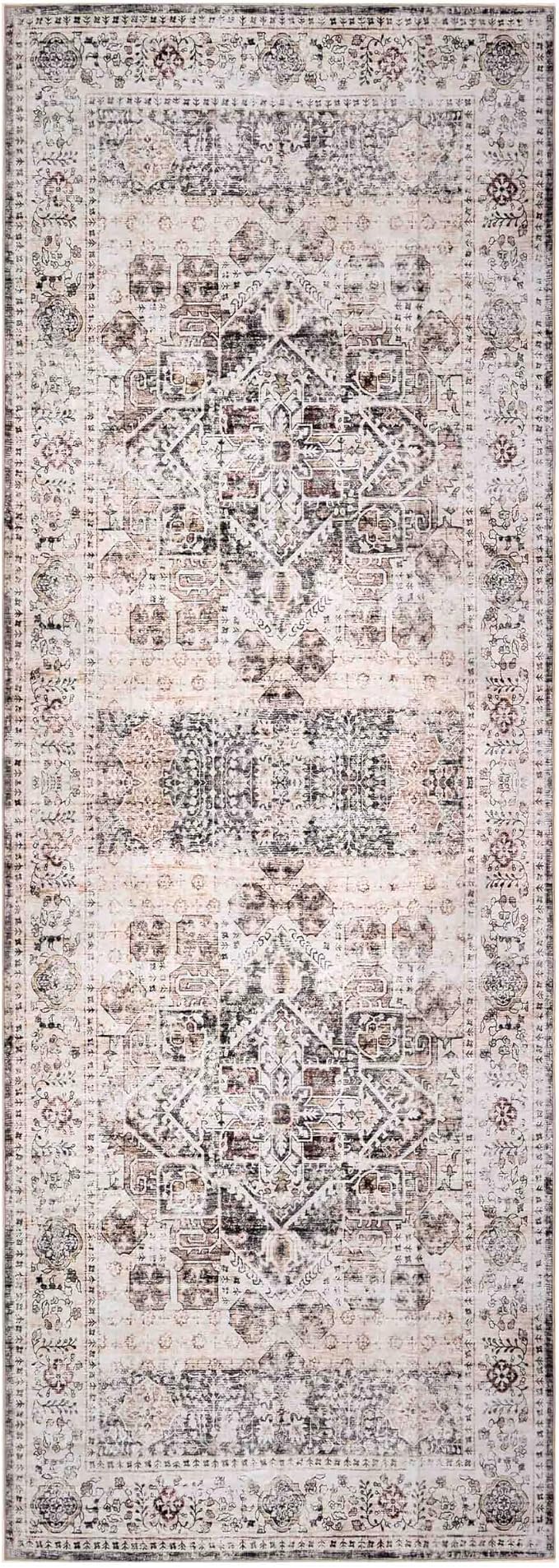 Machine Washable Area Rug, Soft & Durable, Non-Slip, Stain Resistant Rug for Bedroom, Living Room, Dining Room, High Traffic Areas. (Beige/Brown, 2.5' X 7')