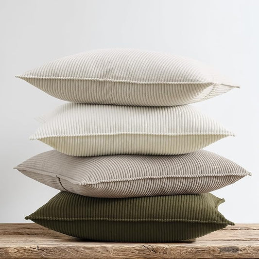 Pack of 4 Throw Pillow Covers Corduroy 16x16 Inch,Natural | Decorative Velvet Couch,Summer Cases Square,Farmhouse Boho Cushion Covers for Sofa Bed Living Room Home Decor & Office
