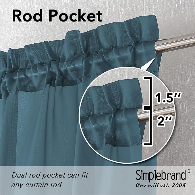 Simplebrand Dusty Blue Valances 14 Inches Long for Living Room Pocket 2 Panel Light Filtering Sheer Translucent Valence Toppers for Short Window Kitchen Bathroom Bedroom 42x14 Inch Length