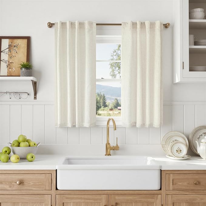 Natural Linen Semi Sheer Curtains 45 Inch Length 2 Panels Light Filtering Neutral Window Curtains for Bedroom Farmhouse Boho Kitchen Back Tab Rod Pocket Panels Ivory Cream Colored 36 x 45 Inches Long