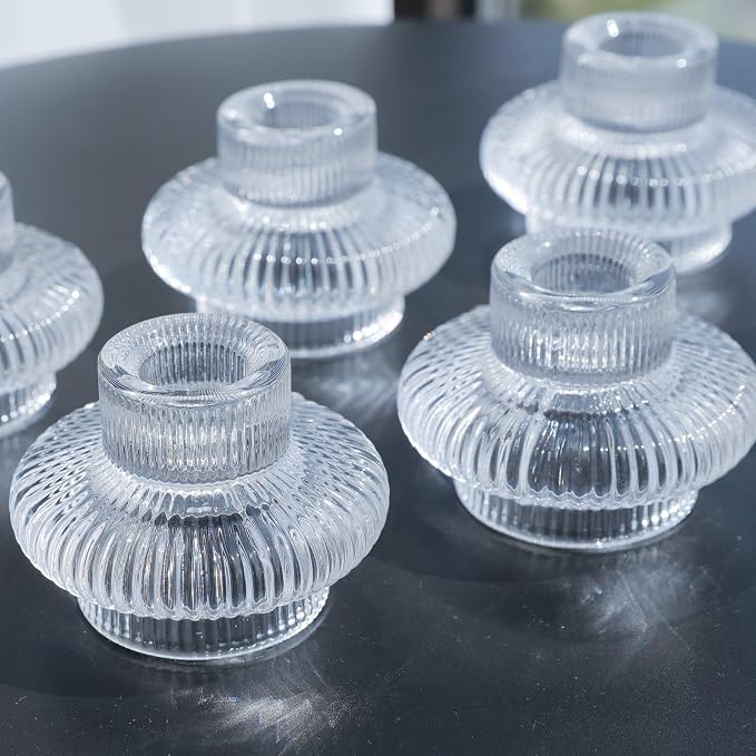 VOHO Dual Sized Candlestick Holders Set of 6, Clear Candle Sticks Holder