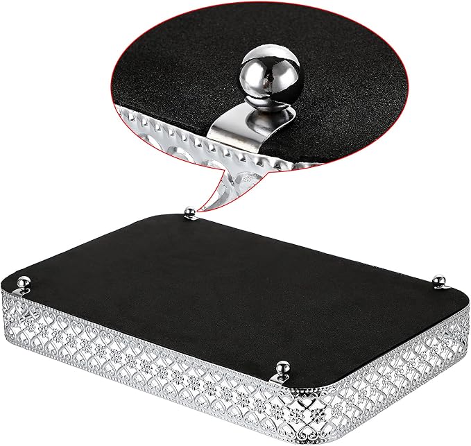 ELLDOO Silver Mirror Glass Perfume & Makeup Vanity Tray, Medium Size