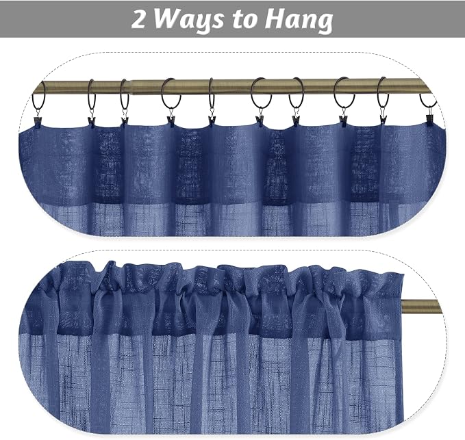 RYB HOME Curtains for Living Room - Linen Texture Sheer Farmhouse Country Curtains for Patio Sliding Glass Door French Door Bedroom Dining, Navy Blue, 52 x 95 inches, 2 Panels