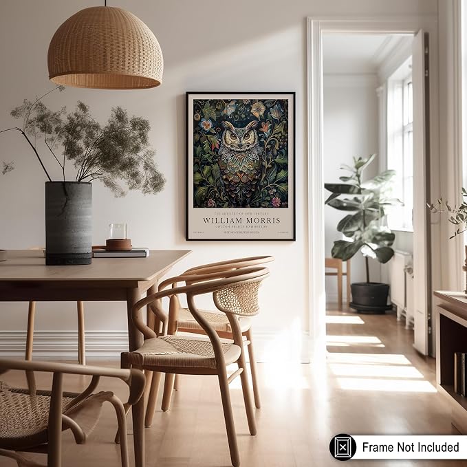 Poster Master Owl Print - William Morris Poster - Flower & Animal Illustration - Botanical Exhibition Wall Design - Floral Bird Artwork - Aesthetic Office or Bedroom Decor - 11x14 UNFRAMED Wall Art